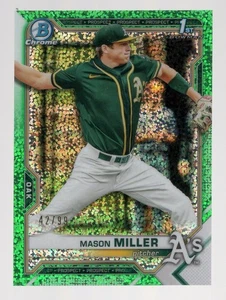 MASON MILLER 2021 BOWMAN CROMO BORRADOR VERDE BRILLO 1ª RC #/99 *PADRES* #BDC-85 - Imagen 1 de 2