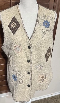 Chaleco Alfred Dunner Vintage Años 90 Bordado Vellón Sherpa Marrón y Crema Otoño Talla M Foto 1 de 4