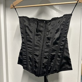 Ann Summers Corset Top Women's Size 10 Black Strapless Lace Back Satin Boned