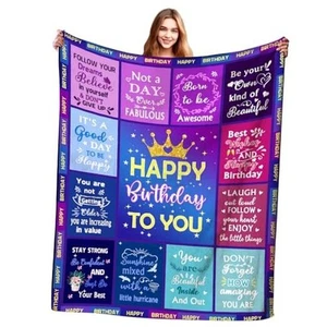Birthday Gifts for Women Girls - Happy Throw Blanket, 60"x50" Happy Birthday - Picture 1 of 8