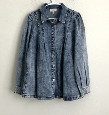 LOGO by Lori Goldstein Denim Shirt Jacket w/Pintuck- Indigo (Sz M) a457854  - Image 1 of 4