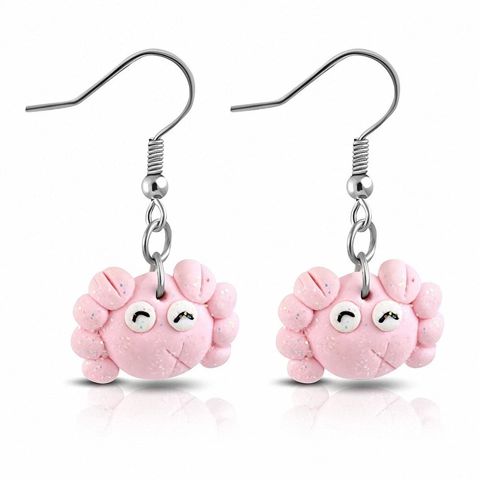 Moda In Lega Fimo / Argilla Polimerica Sorridente Orecchini A Gancio Lunghi Cra - Immagine 1 di 1