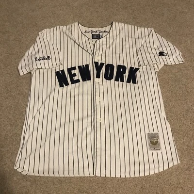 Camiseta deportiva de béisbol blanca a rayas prendedor de iniciación de los New York Yankees de colección talla XL limpia Foto 1 de 4