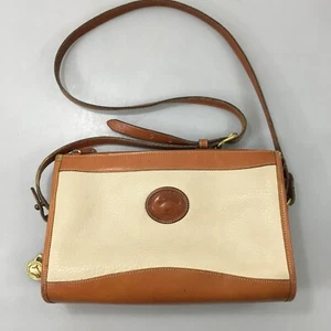 Dooney Bourke Cream Tan All Weather Leather Shoulder Bag Duck Charm Vintage USA - Picture 1 of 9