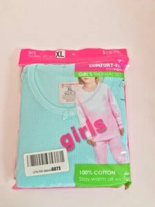 Comfort-Fit Girls Winter Warm Cotton Thermal Set Top Bottoms 2 PCS/SET Blue XL - Picture 1 of 2