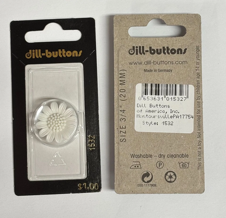 Dill Buttons ~ (1532) - 3/4" WHITE POLYAMIDE - 1 ct - Image 1 of 1