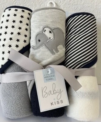 3 Pack Hooded Baby Towels Baby Kiss Baby Elephant Soft Absorbent New - Image 1 of 3