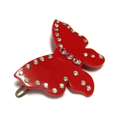 Pinza de pelo vintage con cristales brillantes con pasador mariposa roja para niñas nueva Foto 1 de 4