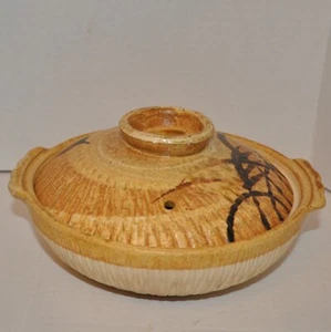 Japanese DONABE Earthen Ware Lidded Clay Pot Fish Rice Cooker Hand Painted 8" - Picture 1 of 13