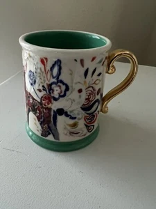 Anthropologie FOLKLORE FAWNS Mug Floral Green Gold Handle Starla Halfmann - Picture 1 of 7