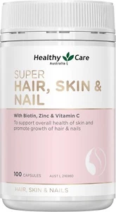Healthy Care Super Hair, Skin and Nails - 100 Capsules, Pink | with Biotin, Zinc - Picture 1 of 14