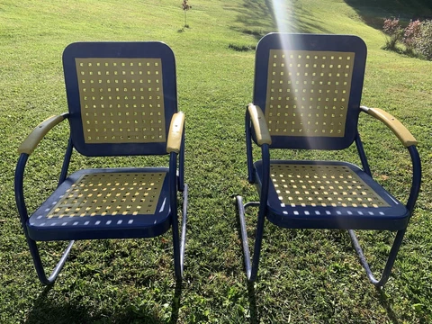 Vintage Metal Porch Chairs Antique 50’s 60’s Painted WVU Colors Cover