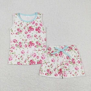 Baby Girls Summer Wear Rose Floral Tank Top Shorts Outfit Boutique - Picture 1 of 10
