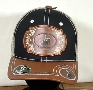 Cappello berretto top level rodeo cowboy camionisti nuovo con etichette nero/abbronzatura taglia unica gancio e passante - Foto 1 di 8