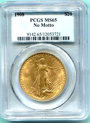 1908 NM No Motto $20 ST. GAUDENS DOUBLE EAGLE PCGS MS-65 SAINT MS65 Older Holder - Image 1 of 4