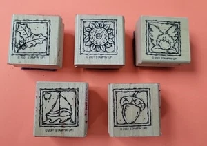 Stampin Up Vintage Seasonal Squares 2001 Rubber Stamps Sunflower Angel Sailboat - Picture 1 of 8