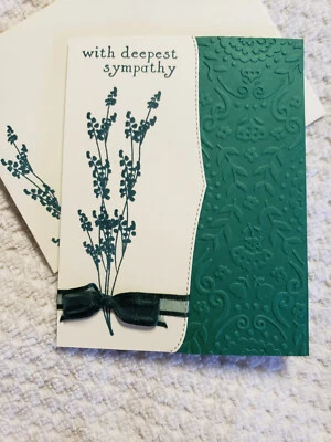 Handmade floral sympathy greeting card, green & cream - Image 1 of 2