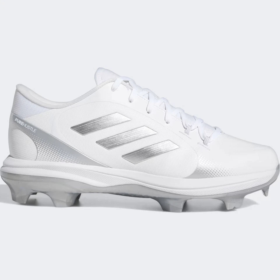 Adidas Ladies Softball Shoe Pure Hustle H02347 White Silver Stripes - Size 7.5