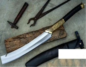 Handmade Carbon Steel 14" Blade Hellboy Machete Full Tang With Leather Sheath - Picture 1 of 3