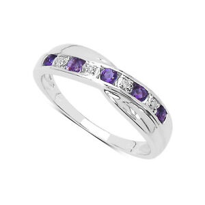 STERLING SILVER 0.25ct AMETHYST & DIAMOND CHANNEL SET ETERNITY RING SIZES H to W