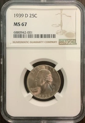 1939-D GEORGE WASHINGTON QUARTER 25C MS 67 NGC - Image 1 of 4
