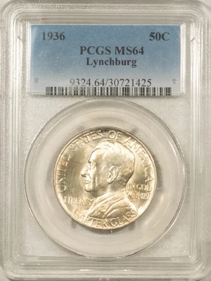 Medio dólar conmemorativo Lynchburg 1936 - graduación profesional MS-64, fresco y llamativo, se ve joya Foto 1 de 3