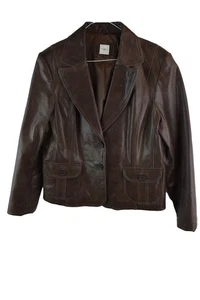 New Look Womans Brown Leather Blazer Button Jacket Size 18 Collared - Picture 1 of 8