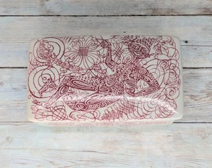 Vintage Bjorn Wiinblad Nymolle Denmark Trinket Box Red On White Earthenware MCM - Picture 1 of 9