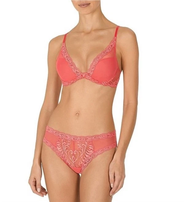 Natori 34c Feathers Bra Plunge Contour Style 730023 Melon #78912