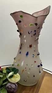 AZERBAIJAN Art Glass Vase Multicolored Drip Confetti Fused Hand Blown Crafted - Picture 1 of 5