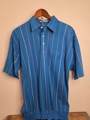 VTG Norm Thompson Blue Shirt with Elastic Waist and Multicolor Stripes Large - Image 1 of 4