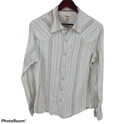 Fossil Shirt Mens Large Western Pearl Snap Cowboy 100% Cotton Striped White - Image 1 of 4