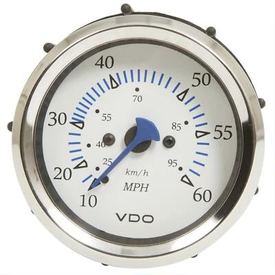 VDO Allentare White / Blue 60MPH 3-3/8" (85mm) Pitot Speedometer 260-10255 - Image 1 of 3