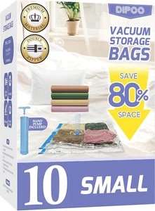 10 Pack Small Vacuum Storage Bags with Hand Pump, 80% Storage Space Saving, Stur - Picture 1 of 7