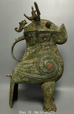 Pintura de bronce de 16,1" antigua dinastía Shang Zhou cabeza de ciervo respeto halcón nocturno Foto 1 de 4