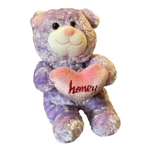 Commonwealth Purple Teddy Bear pink Heart Honey Sitting 4.5” plush Lovey Small - Picture 1 of 6