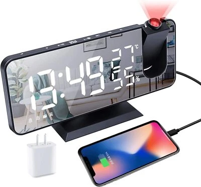Projection Alarm Clock for Bedrooms Ceiling Alarm Clock Radio with USB Charge... - Image 1 of 4