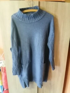 Damen Long Pullover , Strick Pullover mit 2 Taschen  blaugrau Gr.44 - Bild 1 von 5