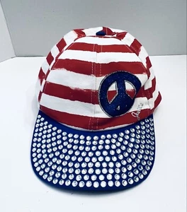 JUSTICE BASEBALL CAP USA RED/WHITE/BLUE PEACE SHIMMER AND BLING Adjustable Strap - Picture 1 of 5