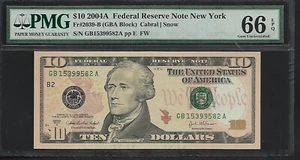 US 10 Dollars 2004A PMG 66 EPQ UNC Fr #2039B FRN New York Cabral/Snow - Picture 1 of 3