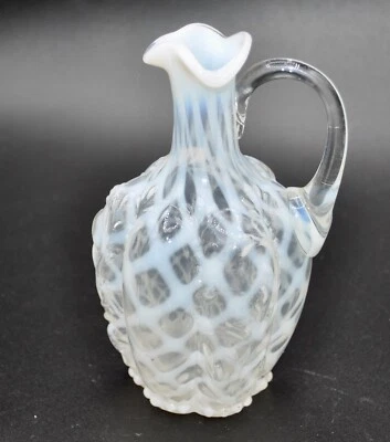 Antique Northwood Sprig Bubble Lattice White Opalescent Glass Pitcher Cruet - Image 1 of 4