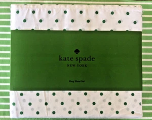 Kate Spade KING Sheet SET 4pc White with Green Dots 100% Cotton Percale NEW! - Picture 1 of 4