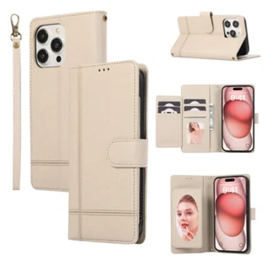 For iPhone 17 Pro Max 16 14 13 11 7 Magnetic Flip Stand Card Wallet Case W/ Strp - Picture 1 of 14