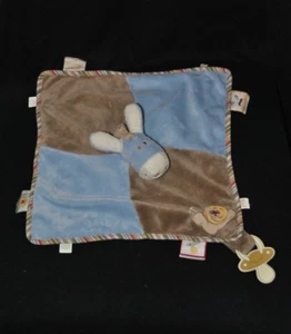 Peluche doudou plat âne paco NOUKIE'S bleu brun crème escargot brodé TTBE - Picture 1 of 1