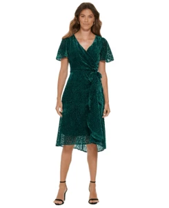 Vestido envolvente de terciopelo hasta la rodilla DKNY para mujer talla 10 - Imagen 1 de 3