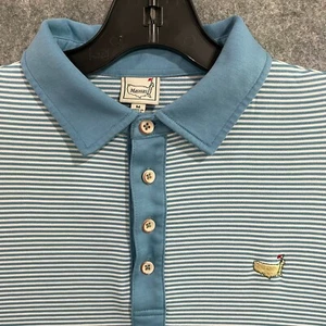Masters Polo Shirt Mens Medium Blue Striped Augusta Golf Flag Logo Tournament - Picture 1 of 9