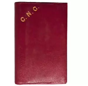 Vintage red leather wallet embossed initials CNC mid-20th century cy - Picture 1 of 4