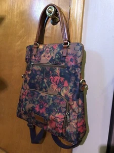 Patricia Nash Trapani Convertible Backpack Patina Coated Canvas Floral Pattern - Picture 1 of 16