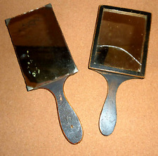 Two Antique Hand Mirrors Looking Glass Wooden with Patina