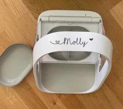 MARKENLOS AUFKLEBER Futterautomat / Surefeed Aufkleber / Futternapf / Namensaufkleber